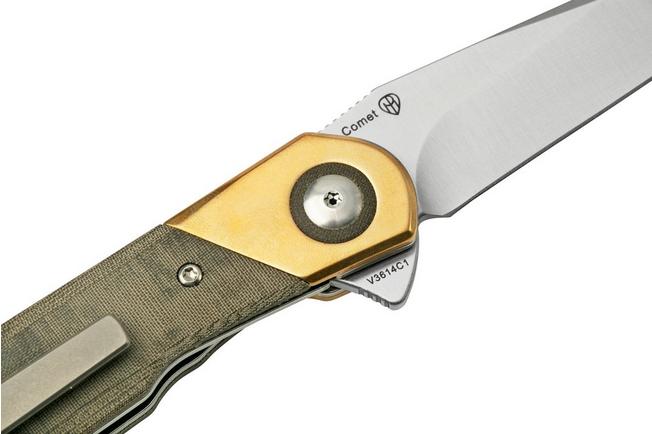 Kizer Comet V3614C1 Brass & Green Micarta, pocket knife