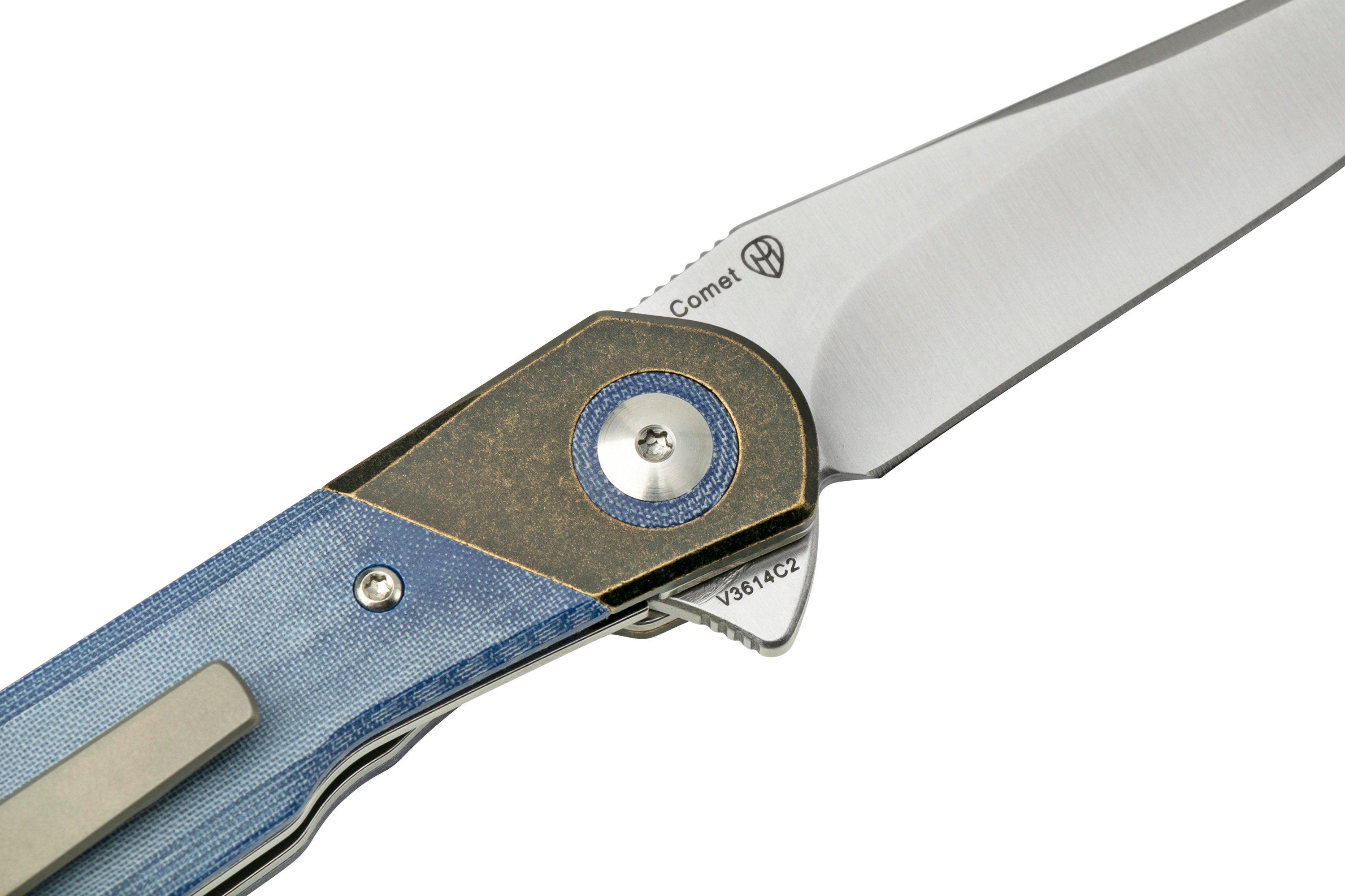 Kizer Comet V3614C2 Brass & Blue Micarta, pocket knife Advantageously