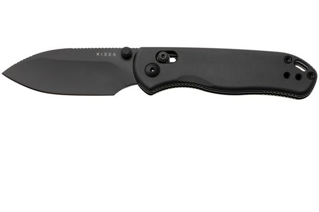 Afbeelding voor Kizer Vanguard Drop Bear 2 V3619-2KD2, Black DLC Nitro-V, Black Aluminum zakmes, Azo design