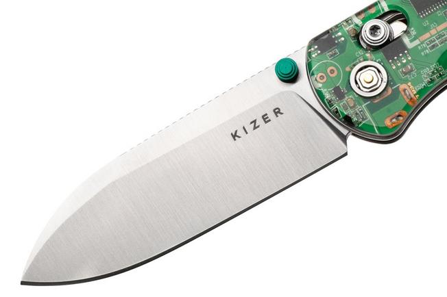 Afbeelding voor Kizer Drop Bear PCB Clutch Lock V3619A18 Satin Nitro-V, Green Resin & PCB, Limited Edition zakmes