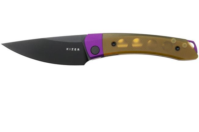 Afbeelding voor Kizer Vanguard Mini Momo V3663A1 Black 154CM, Yellow Ultem, zakmes, Vladimir Legachev design