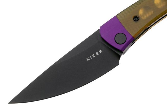 Afbeelding voor Kizer Vanguard Mini Momo V3663A1 Black 154CM, Yellow Ultem, zakmes, Vladimir Legachev design