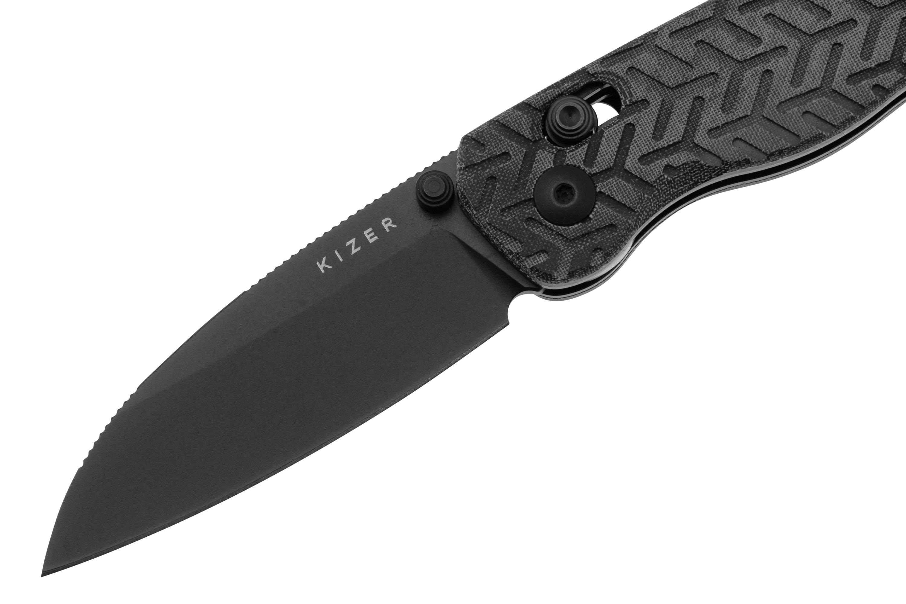 Kizer Exist V3681A1, Black Nitro-V, Tire Tread Micarta pocket knife ...