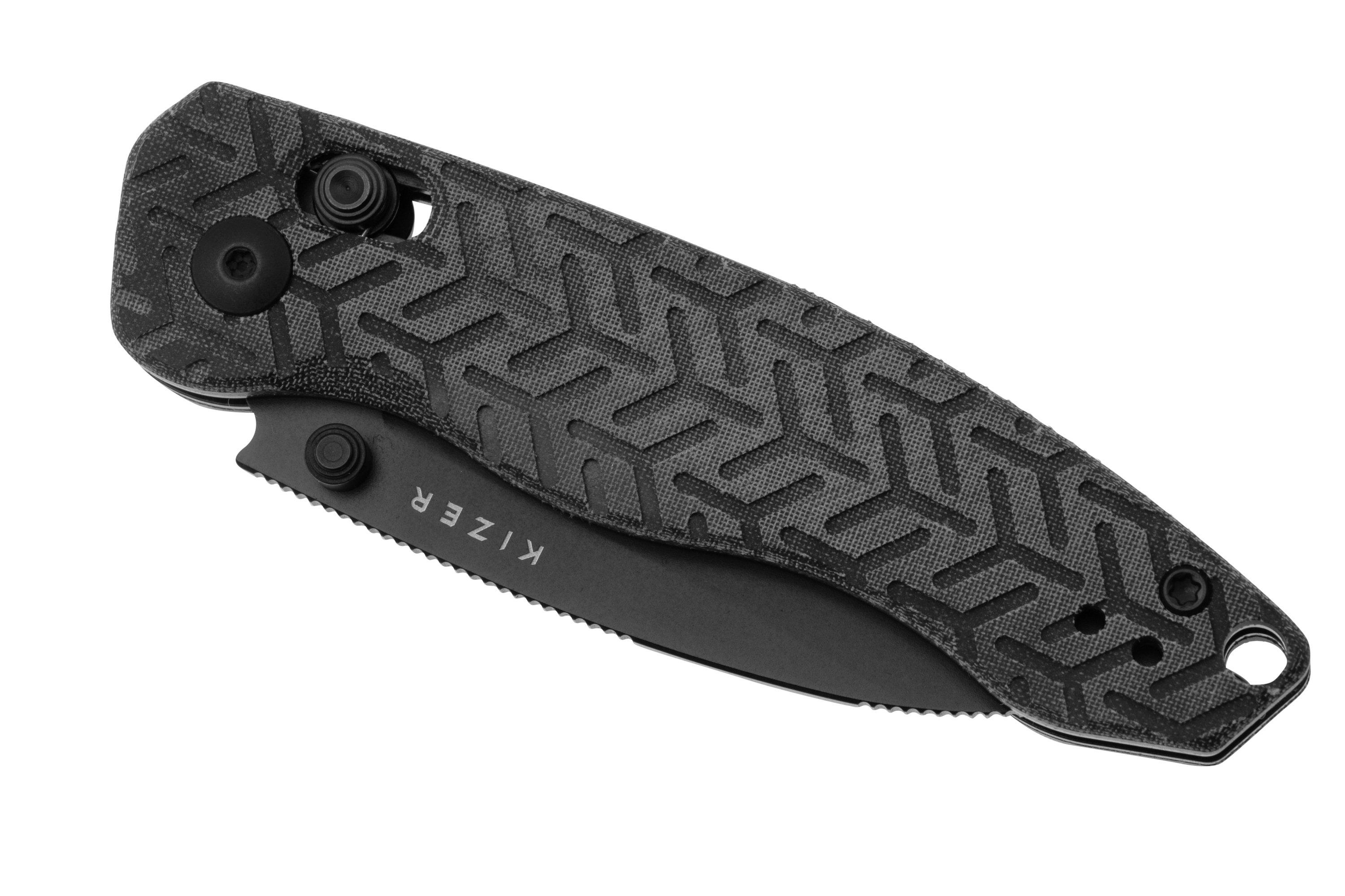 Kizer Exist V3681A1, Black Nitro-V, Tire Tread Micarta