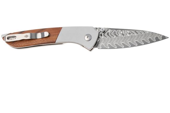 Afbeelding voor Kizer Vanguard Spitfire V3690A3 Acid Washed Damascus, Aluminium Mkuruti Wood Inlay, zakmes