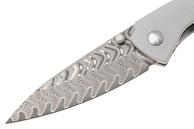 Afbeelding voor Kizer Vanguard Spitfire V3690A3 Acid Washed Damascus, Aluminium Mkuruti Wood Inlay, zakmes
