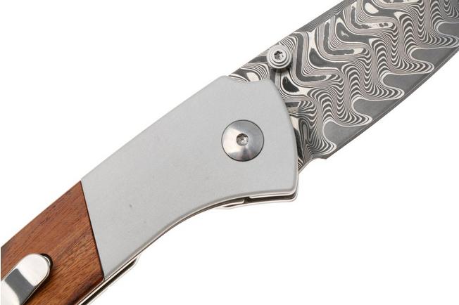 Afbeelding voor Kizer Vanguard Spitfire V3690A3 Acid Washed Damascus, Aluminium Mkuruti Wood Inlay, zakmes