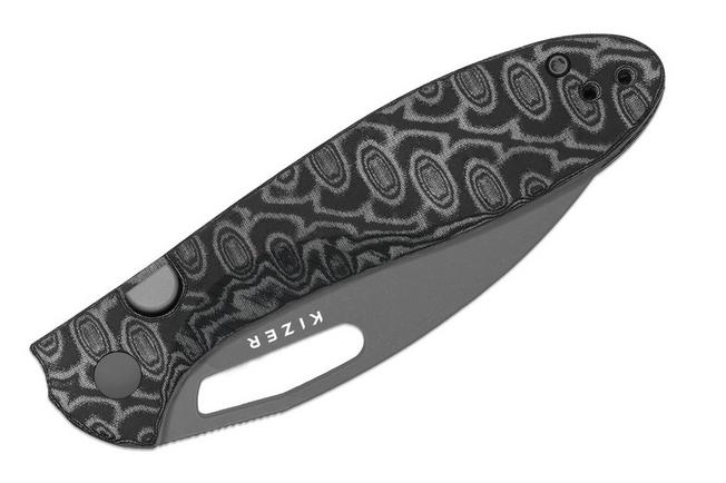 Bild für Kizer Masu V3697A2, Gray PVD 14C28N, Vortex Pattern Micarta Taschenmesser, Caleb Waldman Design