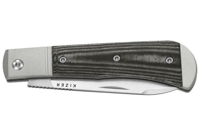 Afbeelding voor Kizer Trestle D V3760A1 Stonewashed Nitro-V, Aluminum & Norplex UltreX Micarta, zakmes, Azo design