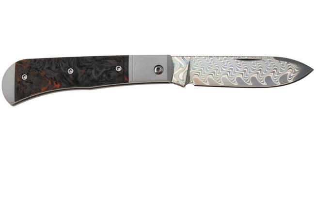 Afbeelding voor Kizer Vanguard Trestle D V3760A6 Acid-Washed Rainbow Damascus, Aluminium & Orange FatCarbon, zakmes, Azo design