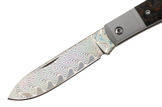 Afbeelding voor Kizer Vanguard Trestle D V3760A6 Acid-Washed Rainbow Damascus, Aluminium & Orange FatCarbon, zakmes, Azo design