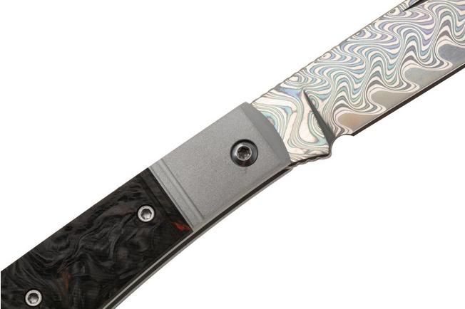 Afbeelding voor Kizer Vanguard Trestle D V3760A6 Acid-Washed Rainbow Damascus, Aluminium & Orange FatCarbon, zakmes, Azo design