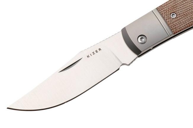 Afbeelding voor Kizer Vanguard Trestle V3761A1 Satin 14C28N, Titanium Micarta Inlay, zakmes, Azo design