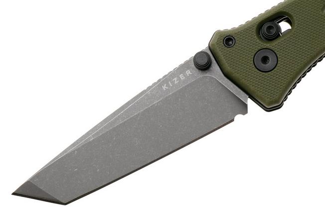 Imagen para Kizer Vanguard Aegis T V3774CTA2 Graywashed AEB-L, Olive Green G10, navaja, diseño de Azo