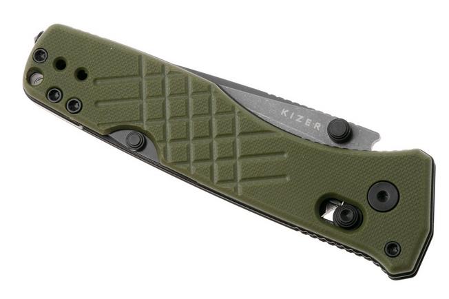 Imagen para Kizer Vanguard Aegis T V3774CTA2 Graywashed AEB-L, Olive Green G10, navaja, diseño de Azo