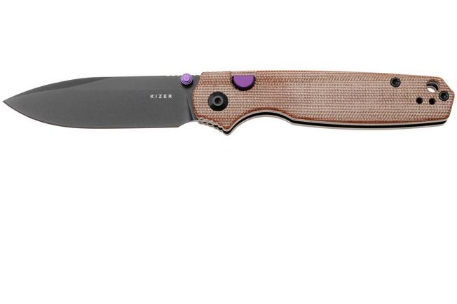 Afbeelding voor Kizer Pokiman BLL V3789BDA1, Black PVD AEB-L Droppoint, Natural Micarta zakmes