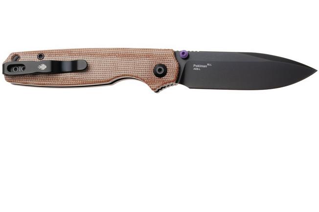 Afbeelding voor Kizer Pokiman BLL V3789BDA1, Black PVD AEB-L Droppoint, Natural Micarta zakmes