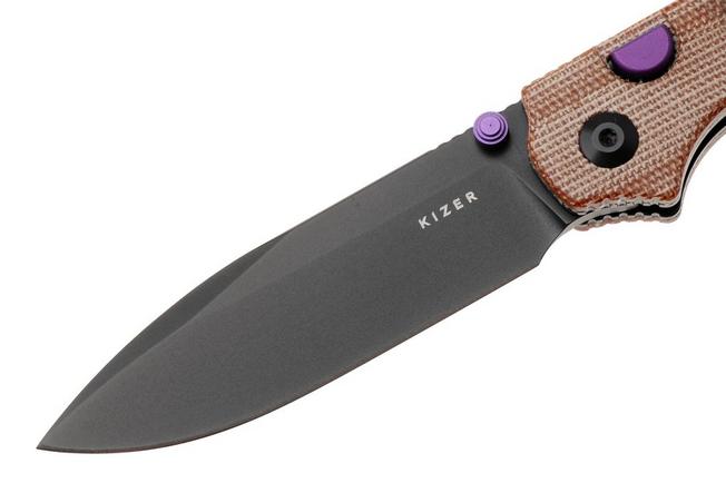 Afbeelding voor Kizer Pokiman BLL V3789BDA1, Black PVD AEB-L Droppoint, Natural Micarta zakmes