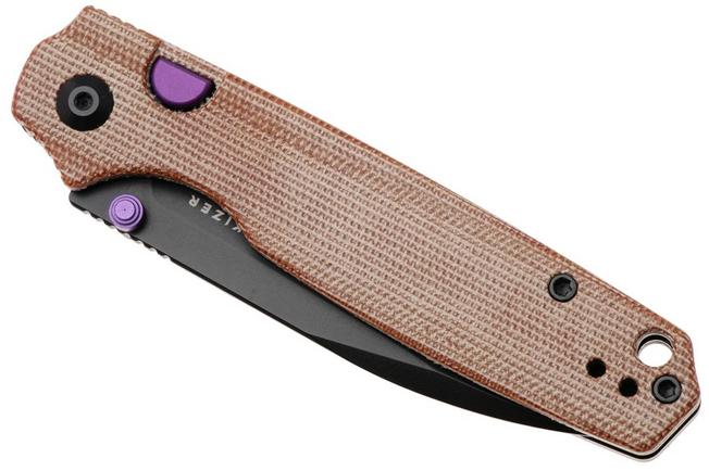 Afbeelding voor Kizer Pokiman BLL V3789BDA1, Black PVD AEB-L Droppoint, Natural Micarta zakmes