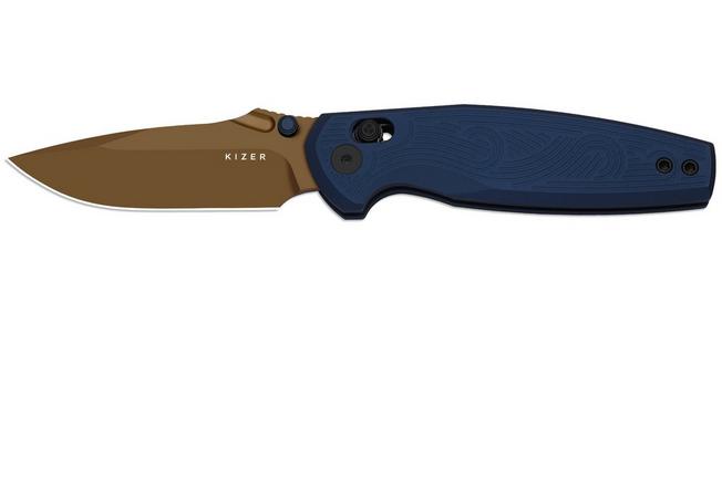 Image for Kizer Khamsin V3791A2, Sunset Metal PVD Nitro-V, Blue Aluminum pocket knife, Maksim Epifantsev design