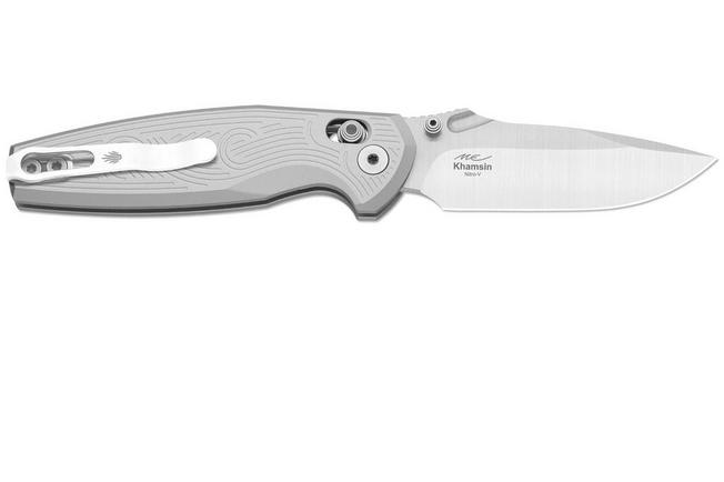 Image for Kizer Khamsin V3791A3, Satin Nitro-V, Light Gray Aluminum pocket knife, Maksim Epifantsev design