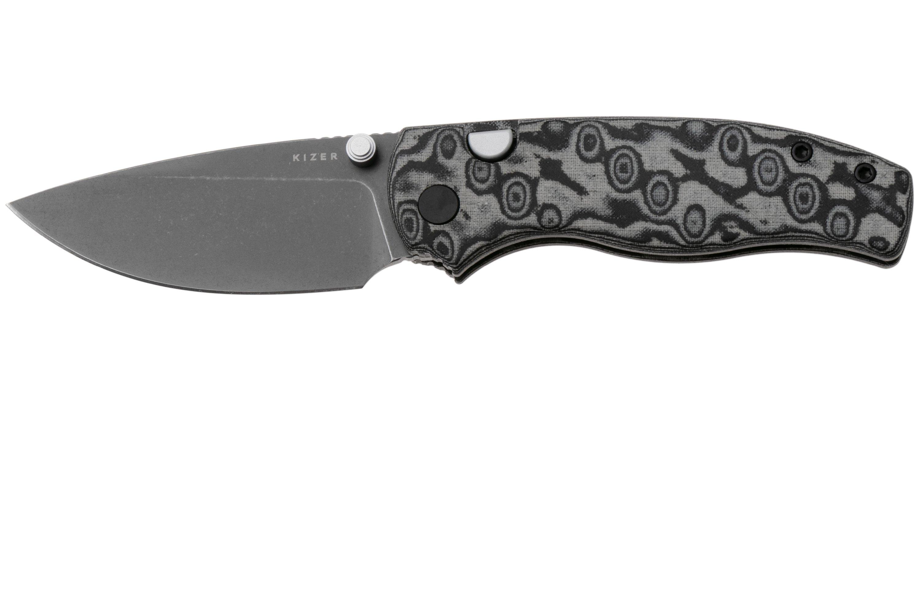 Kizer Vanguard Glaux V3801A2 Graywashed 14C28N, Vortex Pattern Micarta ...