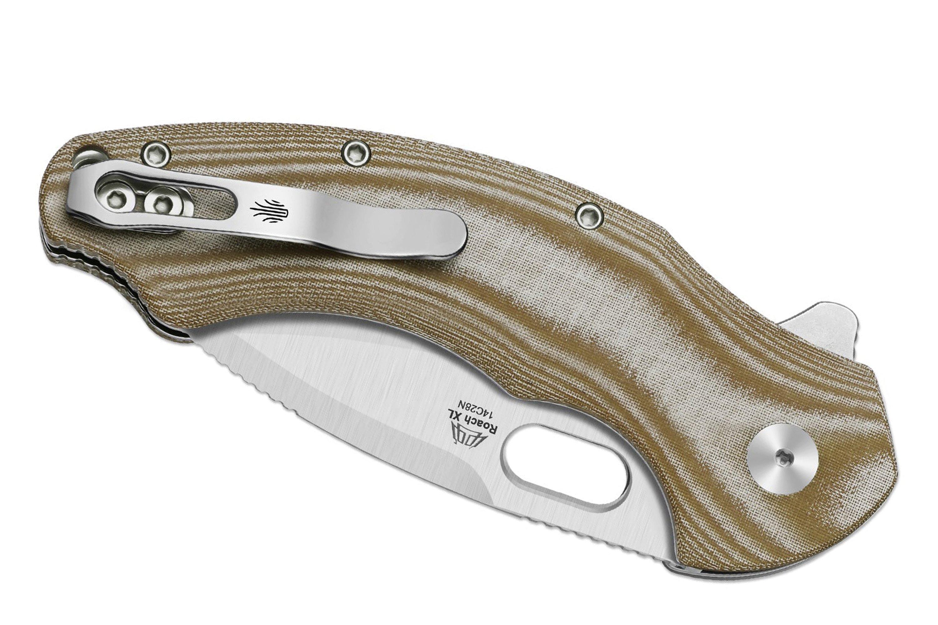Kizer Roach XL V4477BDA1, Satin 14C28N, Norplex UltreX Micarta