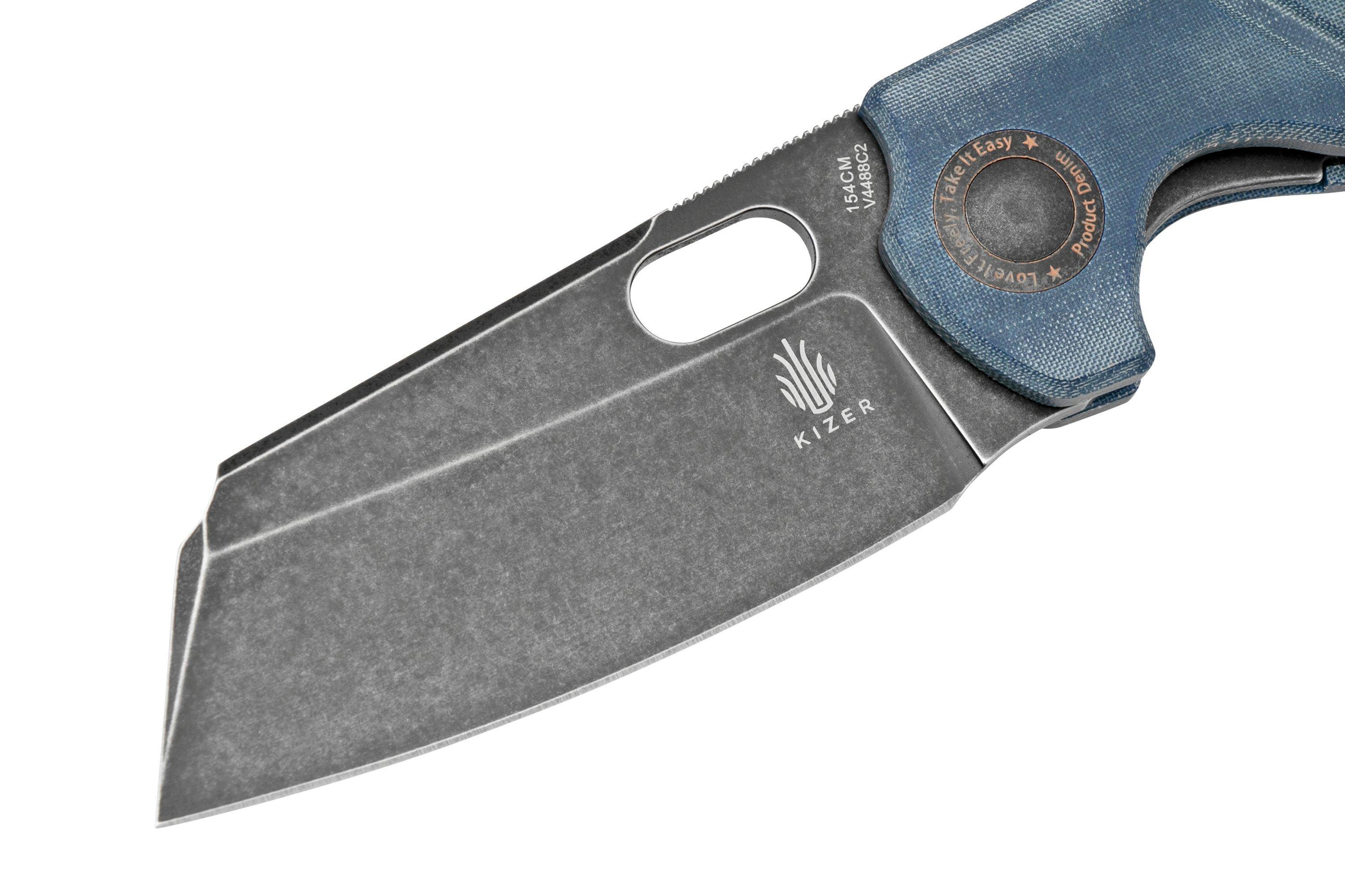 Kizer Vanguard C01C V4488C2 Denim Micarta pocket knife, Sheepdog design Advantageously