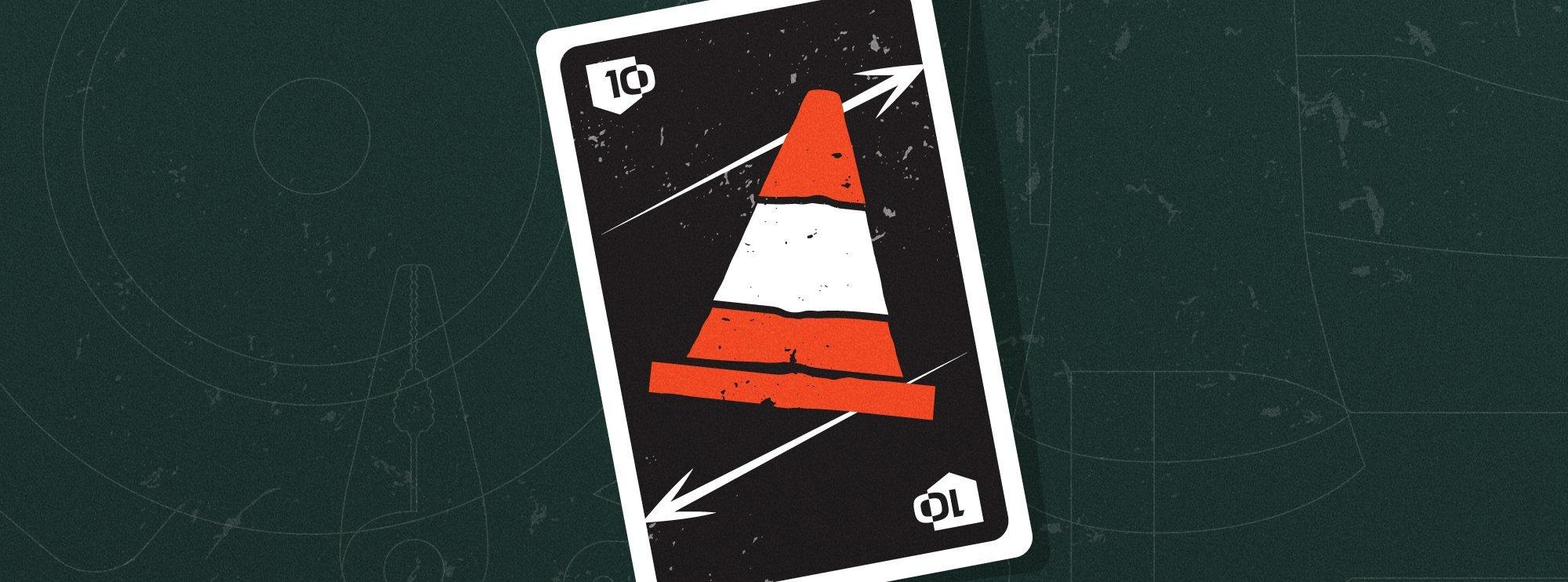 KaTO Card Game, the Traffic Cone card, on a dark green background