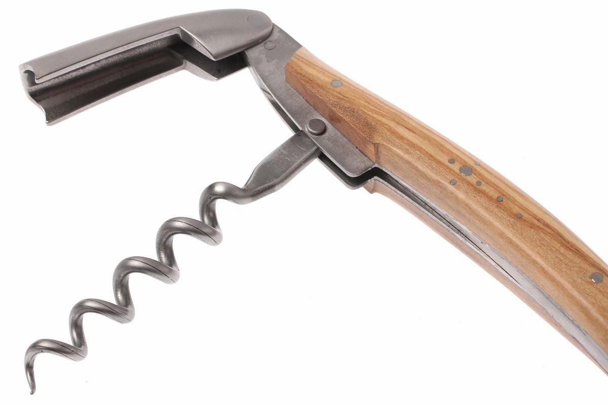 Couteau Sommelier Laguiole Bois D'Olivier - Tire-Bouchon, Coupe-Capsule Et Décapsuleur 3 En 1