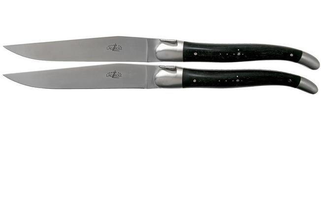 Set of 6 laguiole steak knives with ebony wood handle and stainless