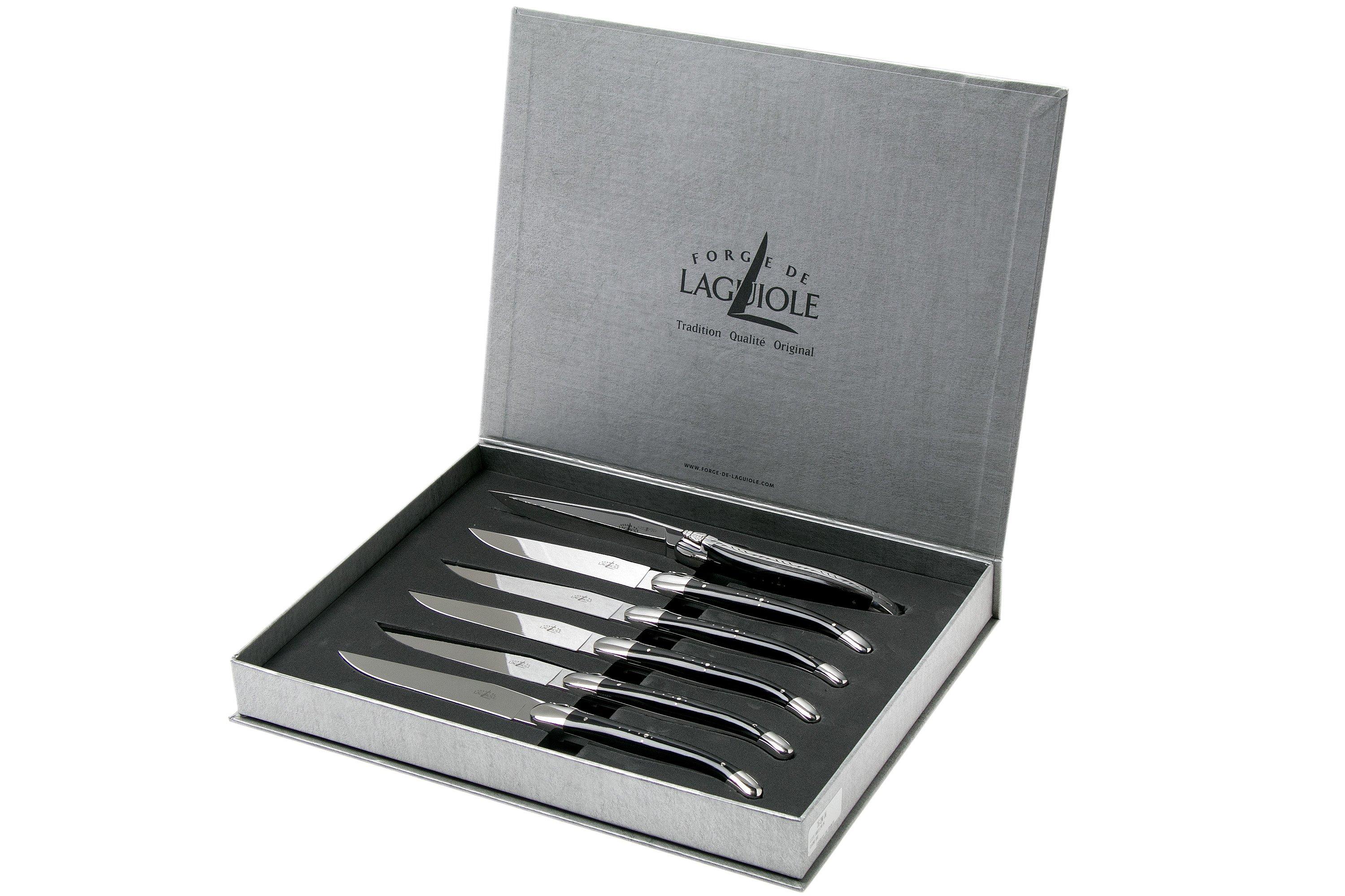 de Laguiole set of 6 steak knives black horn, T62MINBN