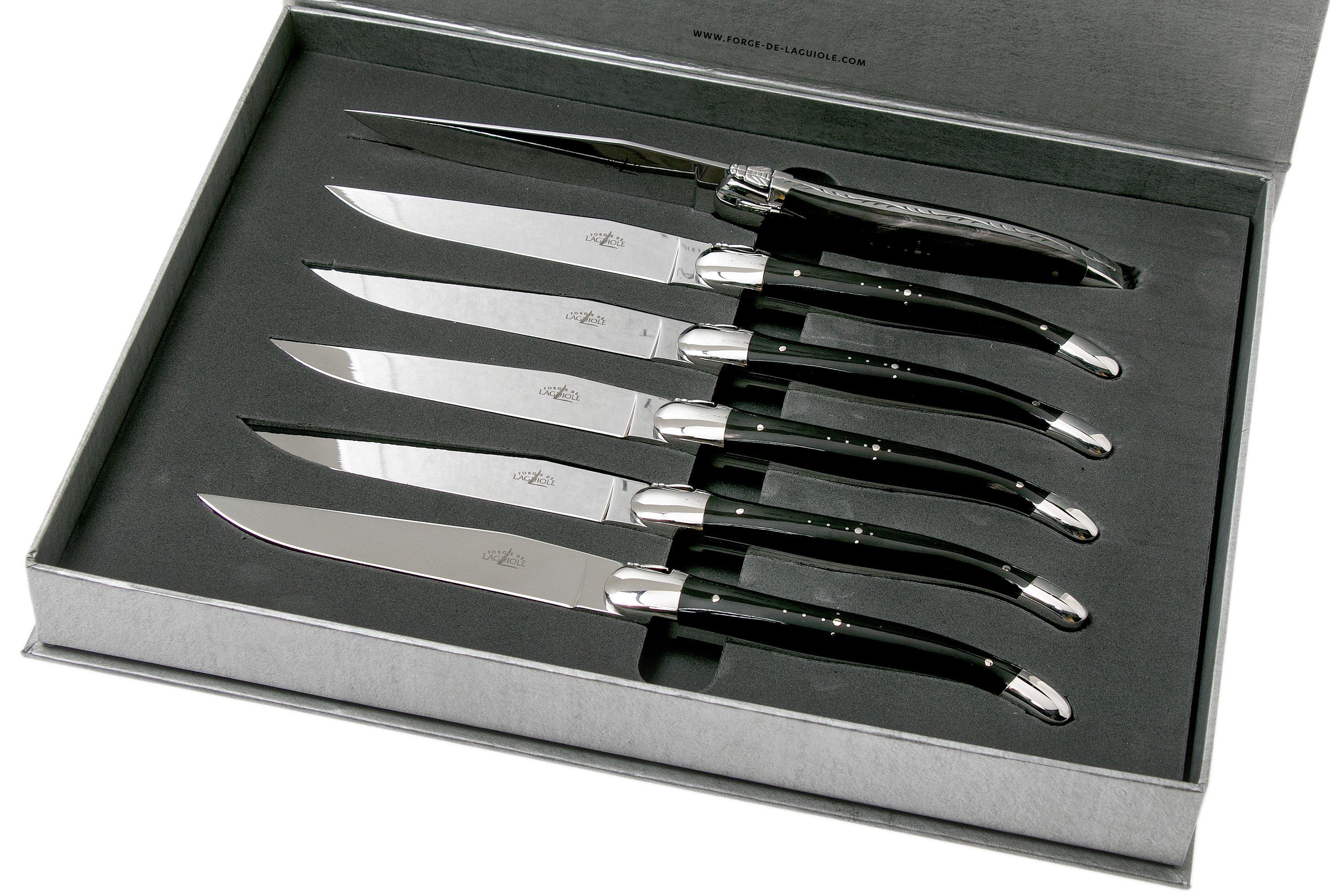 de Laguiole set di 6 coltelli da bistecca corno nero, T62MINBN