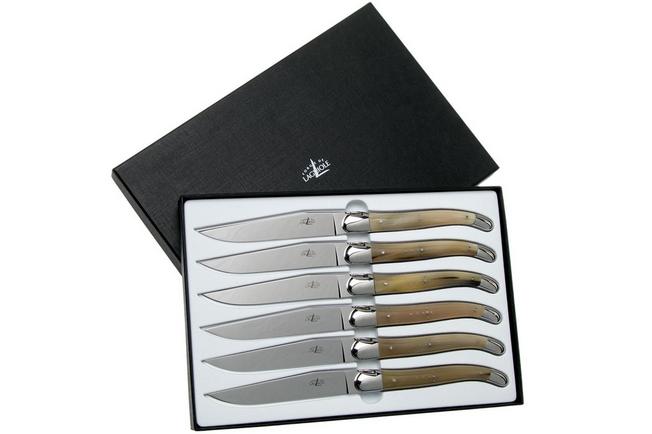 Forge de Laguiole, T62MINB, steak knife set, horn tip