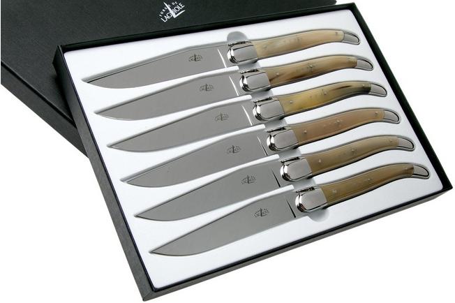 Laguiole Steak Knives Set of 6pc set Assorted Wood Handle Shiny Finish -  Forge de Laguiole USA