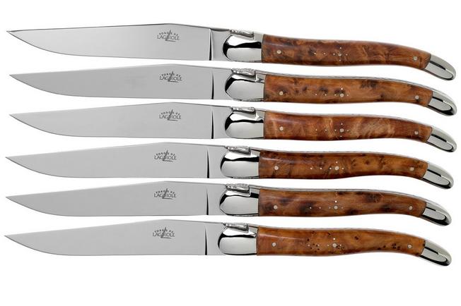 Set of 6 Laguiole en Aubrac Steak Knives Stainless Steel Shiny