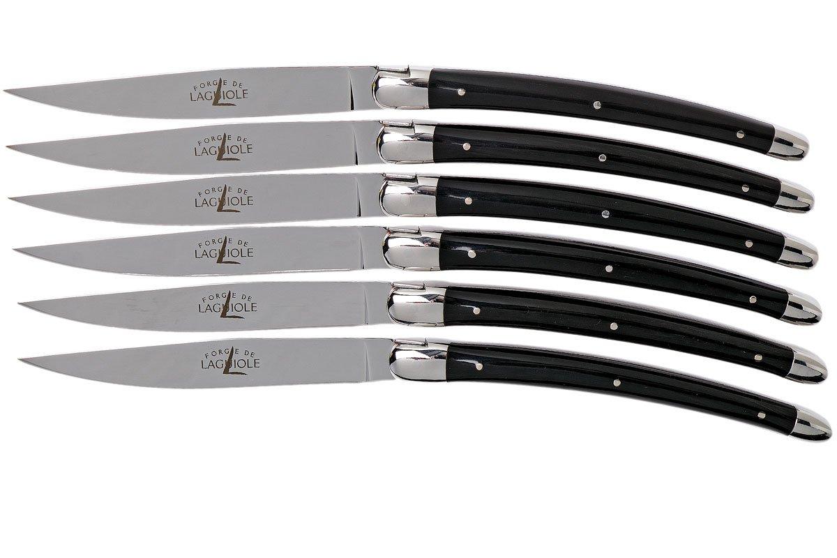 de Laguiole set of 6 steak knives, black horn, T6GHIONBN