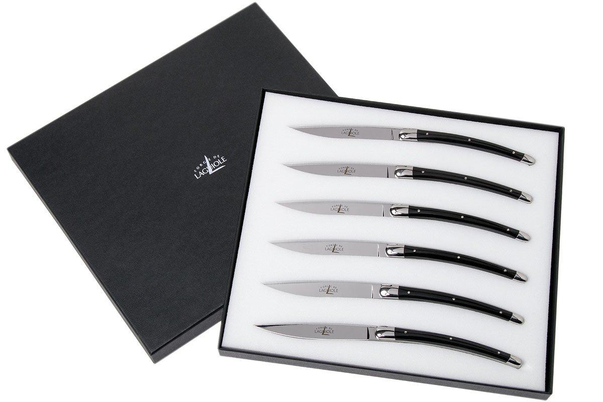 de Laguiole set of 6 steak knives, black horn, T6GHIONBN