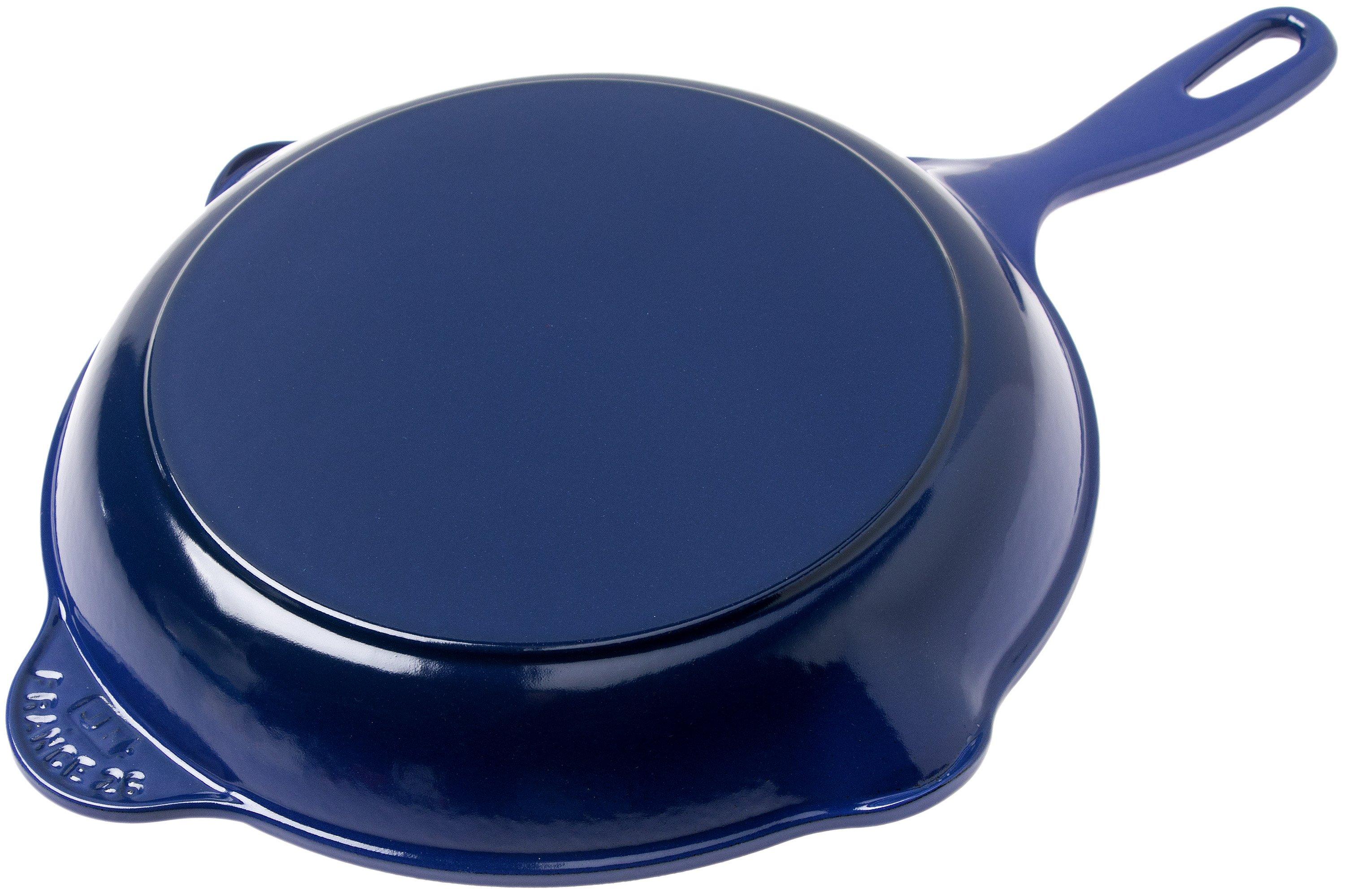 Vintage Le Creuset #26 Cast Iron Blue Enamel Round Grill Skillet Griddle Pan