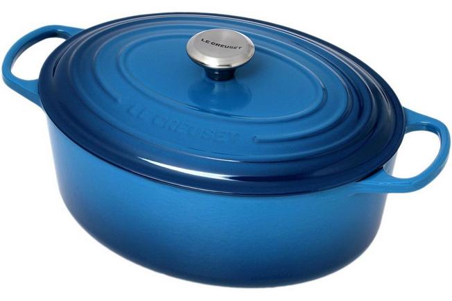 Cocotte ovale bleu riviera 31cm - bouton metal - 21178315714430 - LE CREUSET