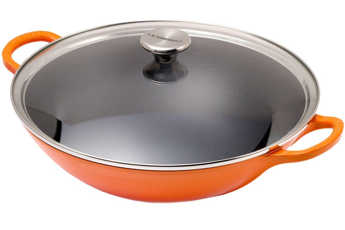 Le La Fonte émaillée wok 32cm, 3,8L orange | Achetez à prix avantageux knivesandtools.fr