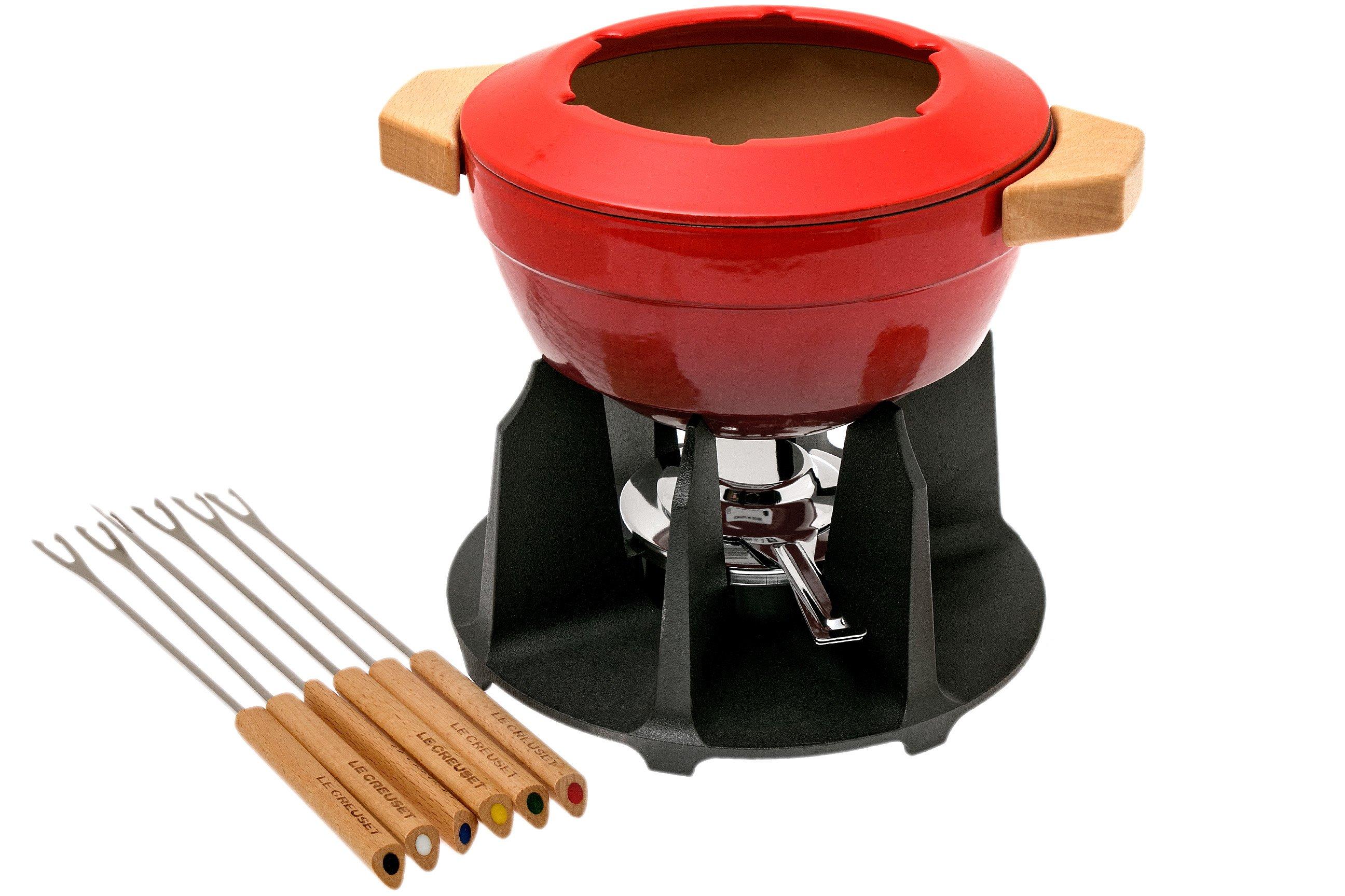 le creuset mini cocotte fondue set, cherry (BRAND NEW IN BOX)