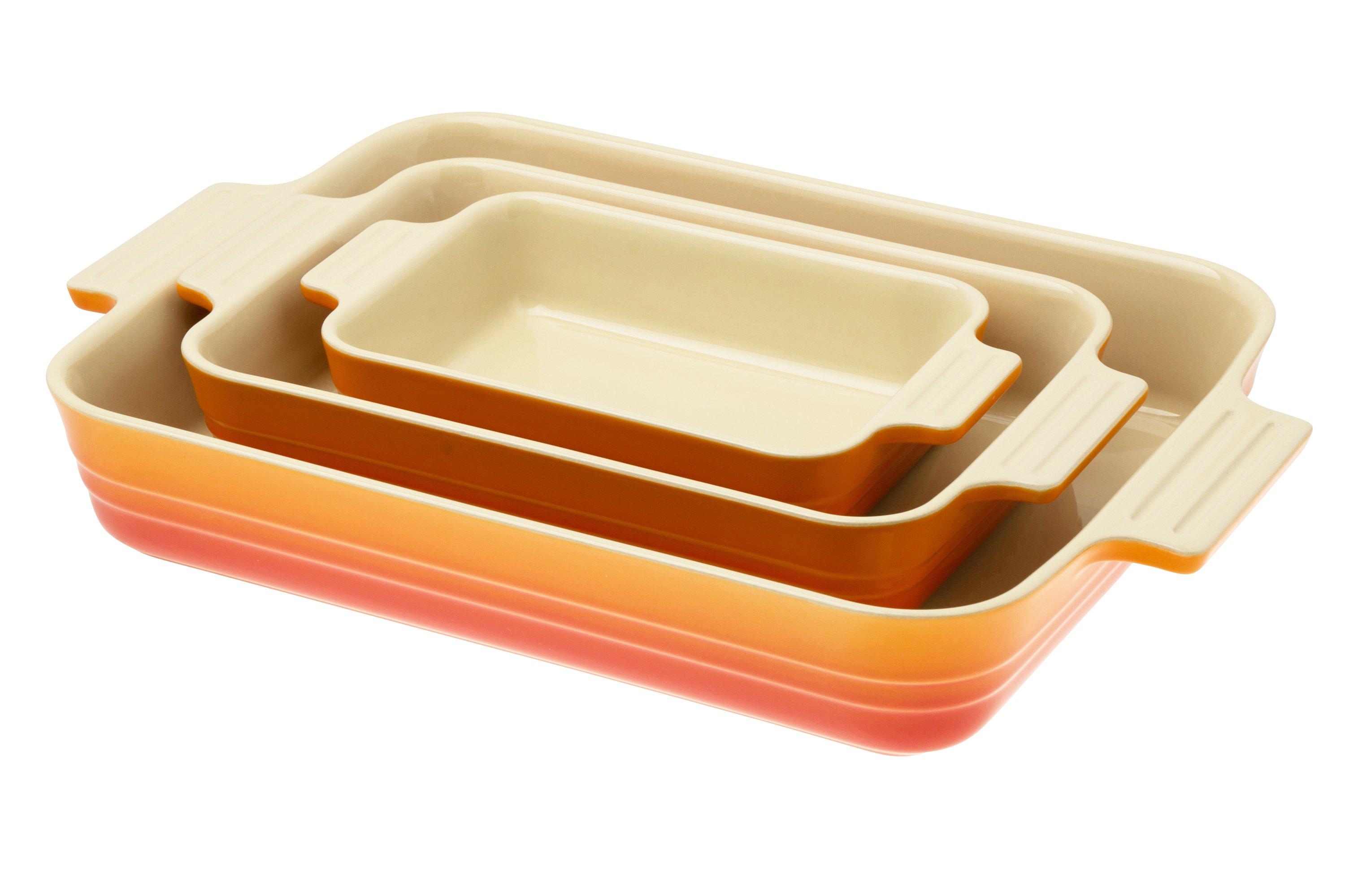 Le Creuset rectangular oven dish with lid, 33 cm, orange-red