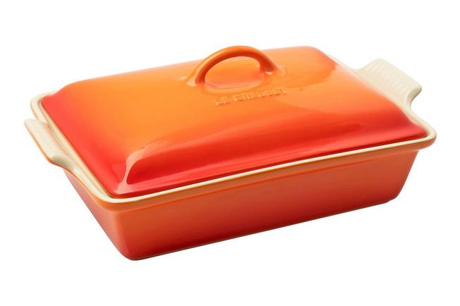 Le Creuset rectangular oven dish with lid, 33 cm, orange-red