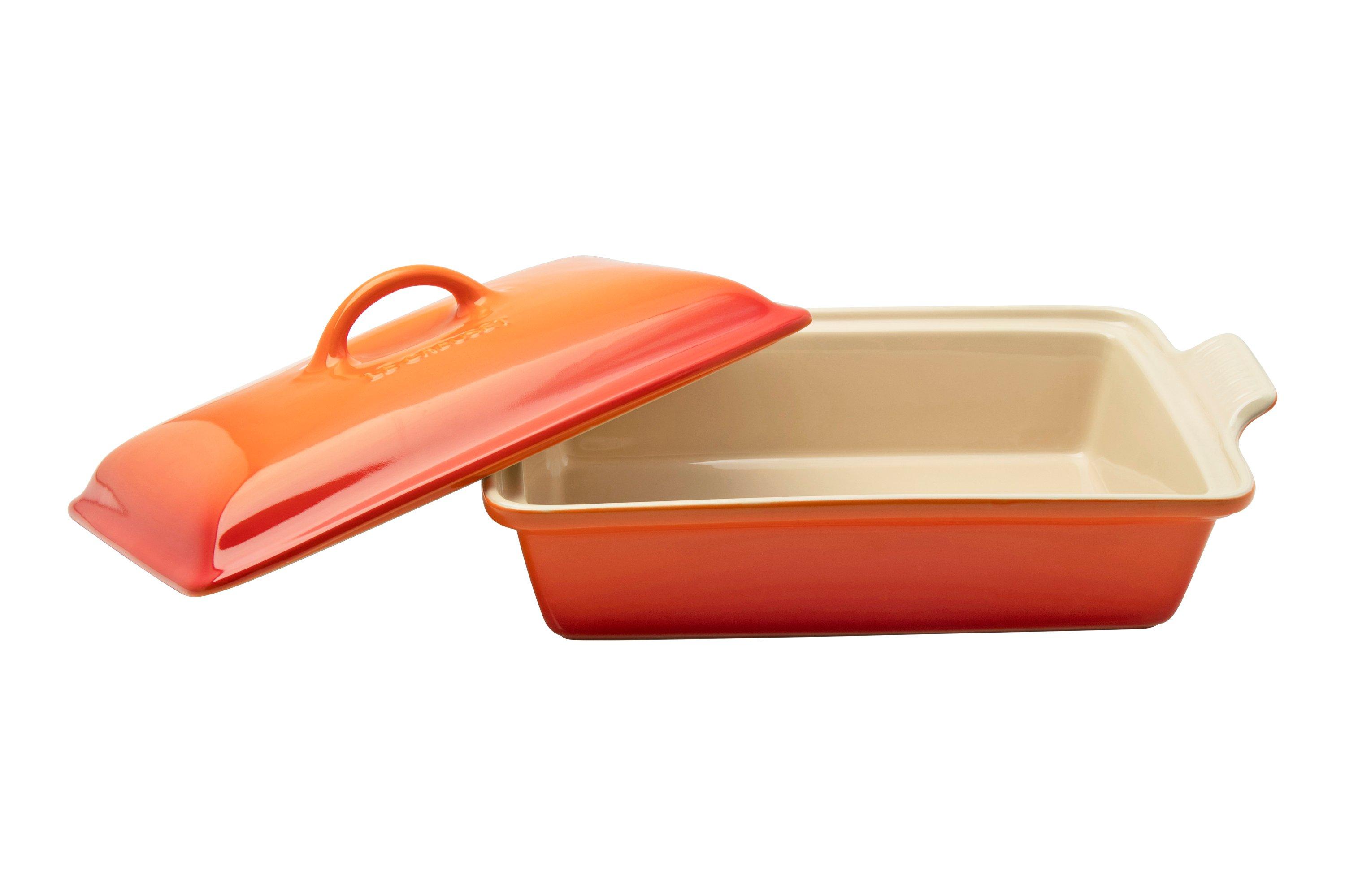 Le Creuset rectangular oven dish with lid, 33 cm, orange-red