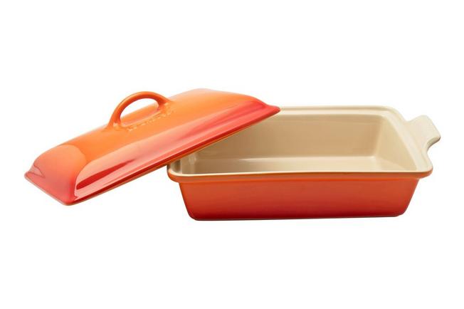 Le Creuset rectangular oven dish with lid, 33 cm, orange-red