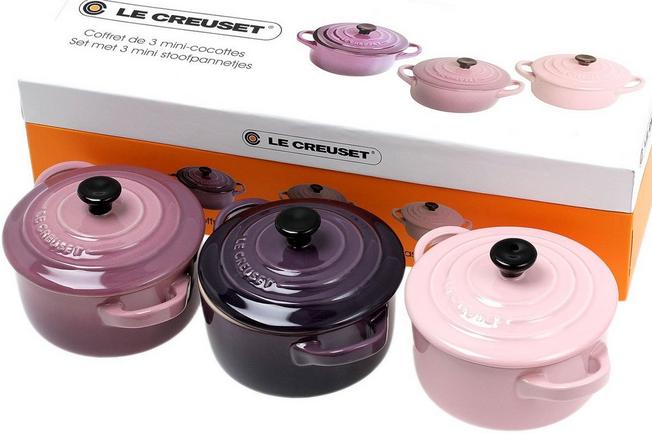 Le Creuset 3 Mini Cocottes 10cm, purple-mauve-pink