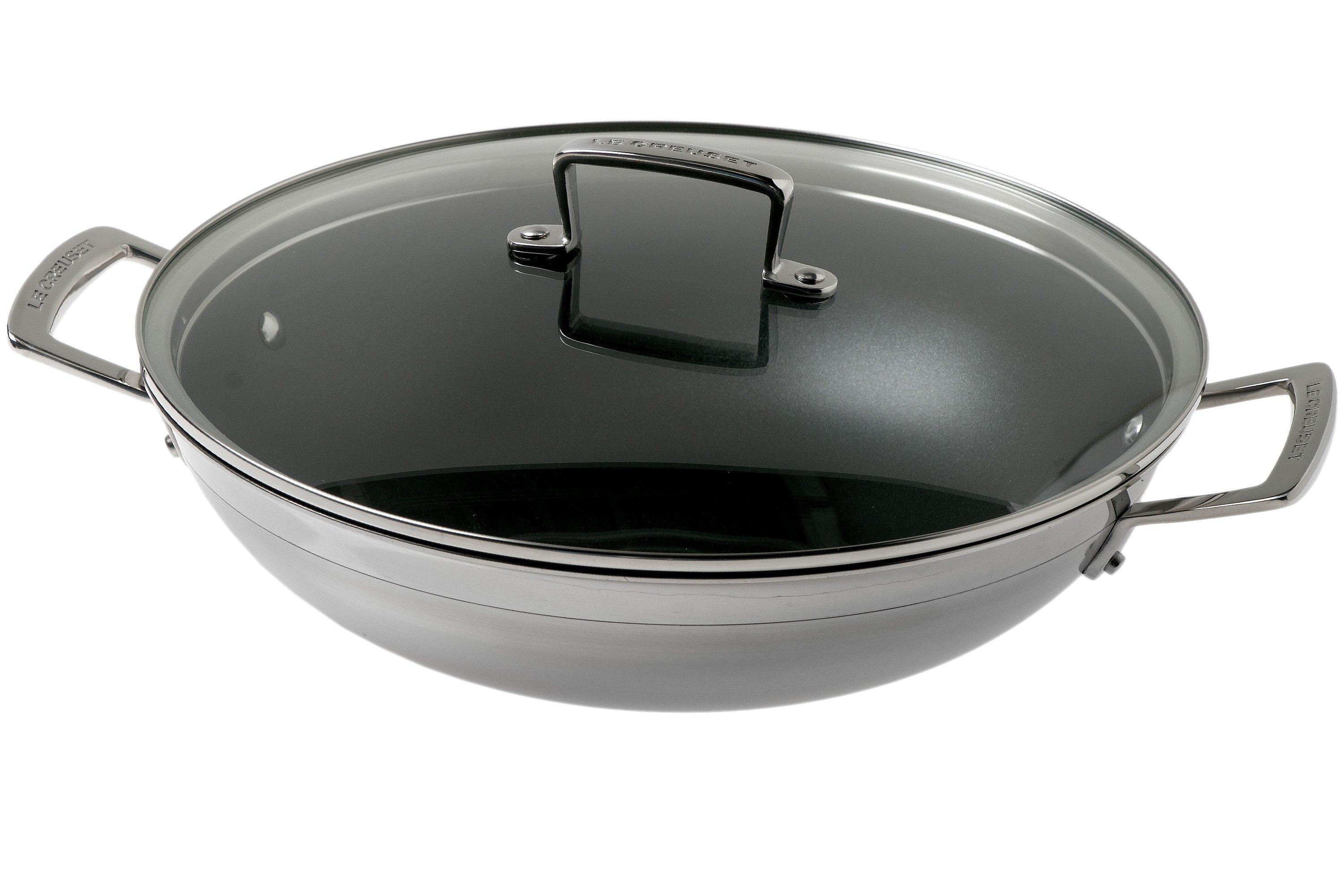 Le Creuset Stainless Steel Non-Stick Wok with Glass Lid 30