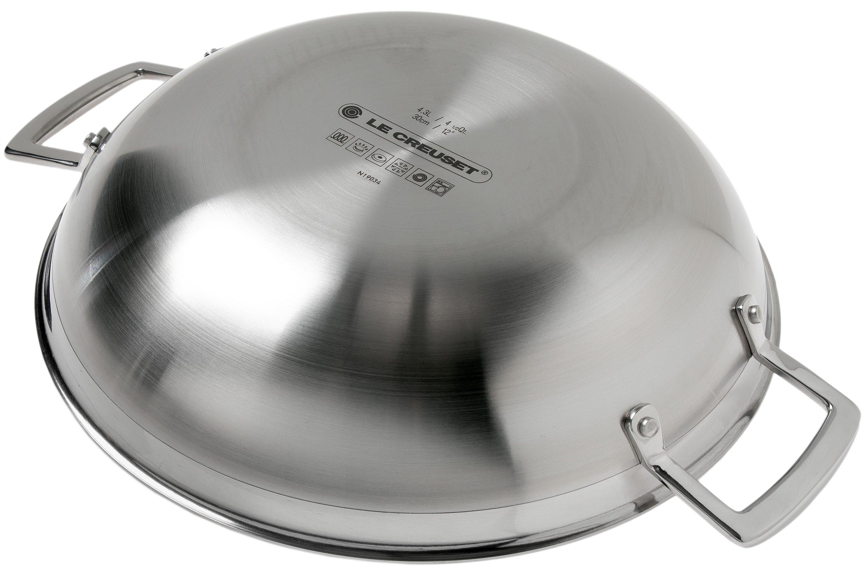 Le Creuset Stainless Steel Non-Stick Wok with Glass Lid 30