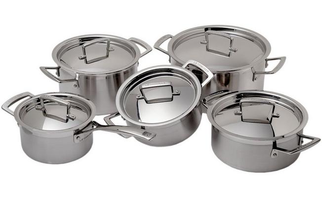 Le Creuset 5 Piece Tri-Ply Stainless Steel Cookware Set, Silver